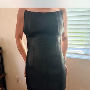 Leather Strapless Black Midi Dress